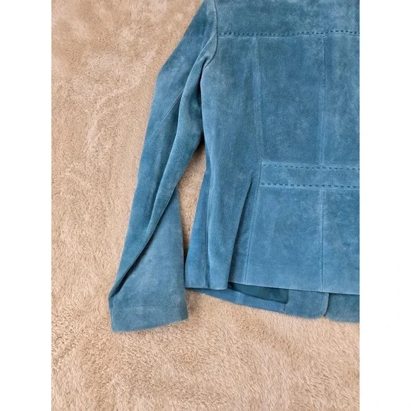 Margaret Godfrey Blue Suede‎ Button Up Blazer Women's Size 8 Classic Tailored - Picture 15 of 16